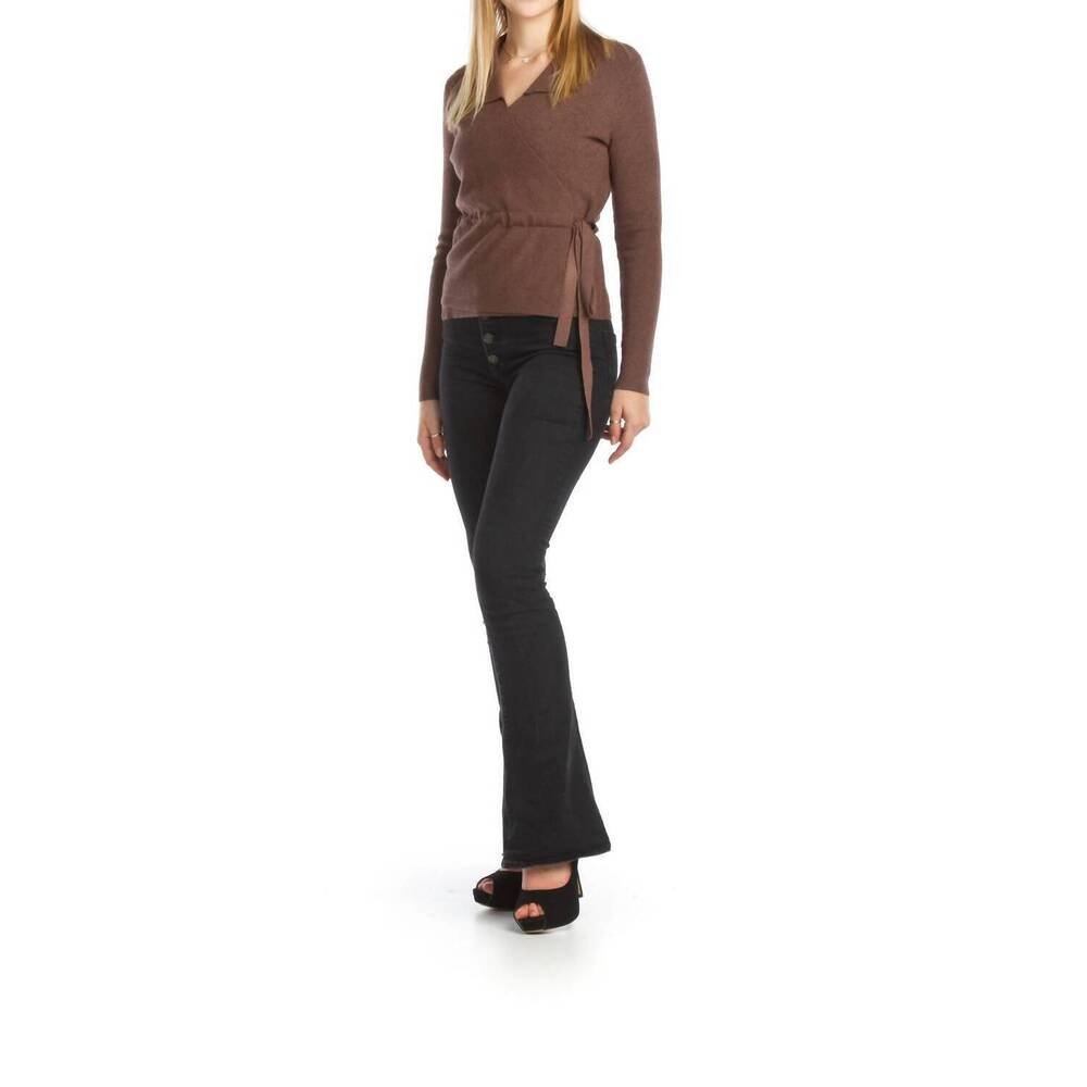 NEW PAPILLON wrap style sweater top in brown